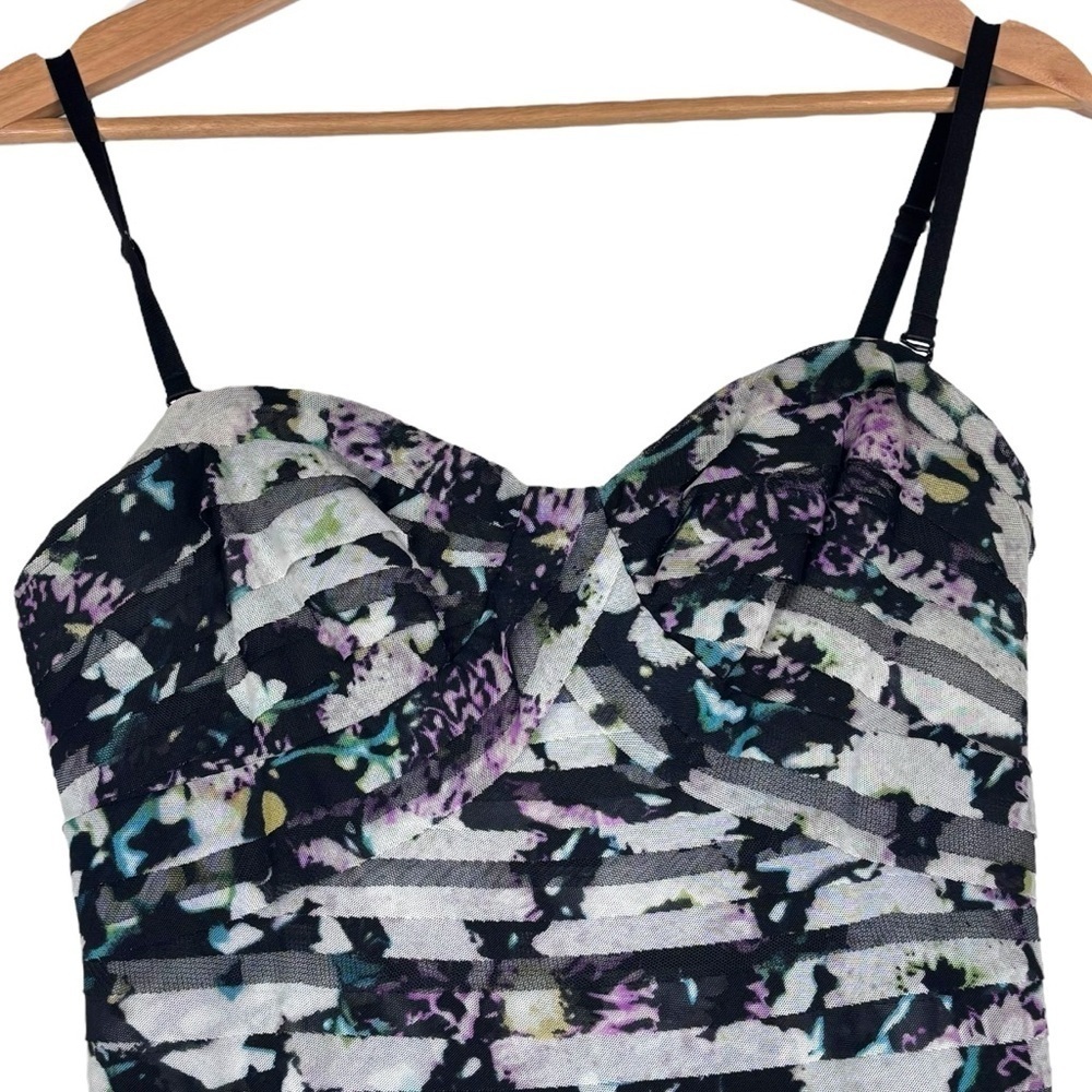 BCBGMAXAZRIA ERIKA SWEETHEART STRAPLESS TIERED FLORAL MESH MAXI GOWN DRESS - Picture 9 of 16